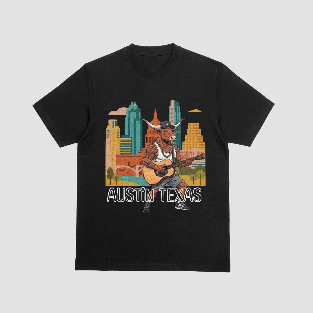 Austin Texas Longhorn Guitar T-Shirt – Texas Music City Graphic Tee