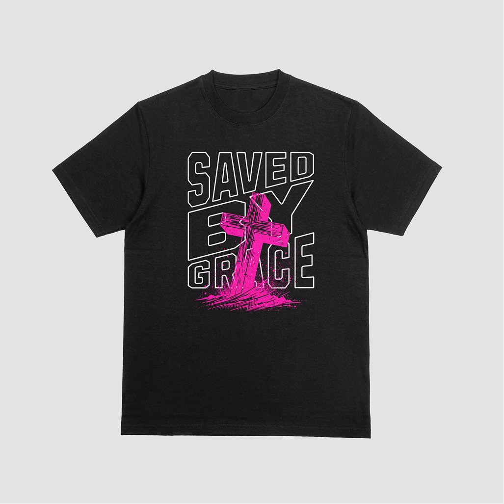 Saved by Grace Cross Graphic T-Shirt – Faith-Inspired Christian Streetwear