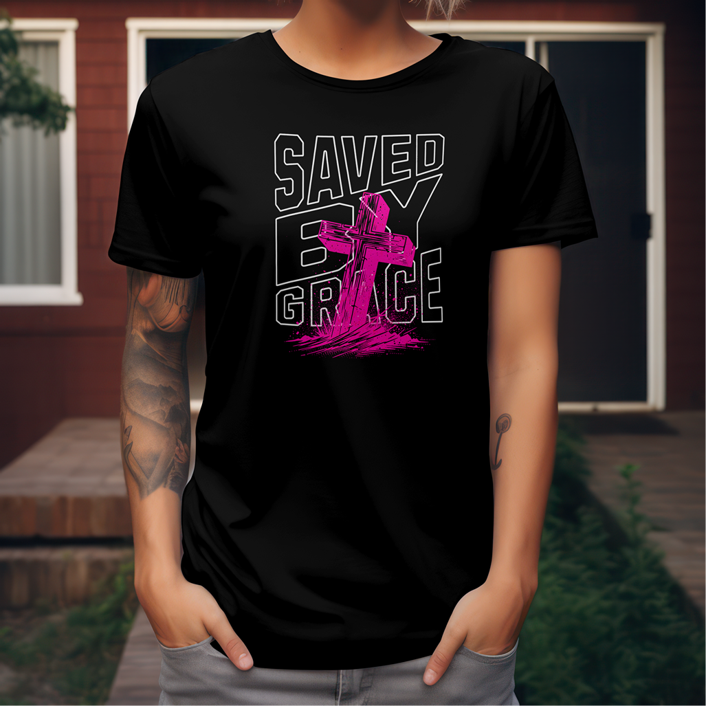 Saved by Grace Cross Graphic T-Shirt – Faith-Inspired Christian Streetwear