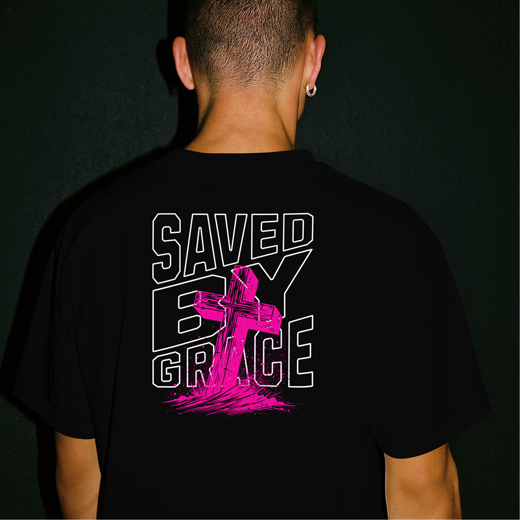 Saved by Grace Cross Graphic T-Shirt – Faith-Inspired Christian Streetwear