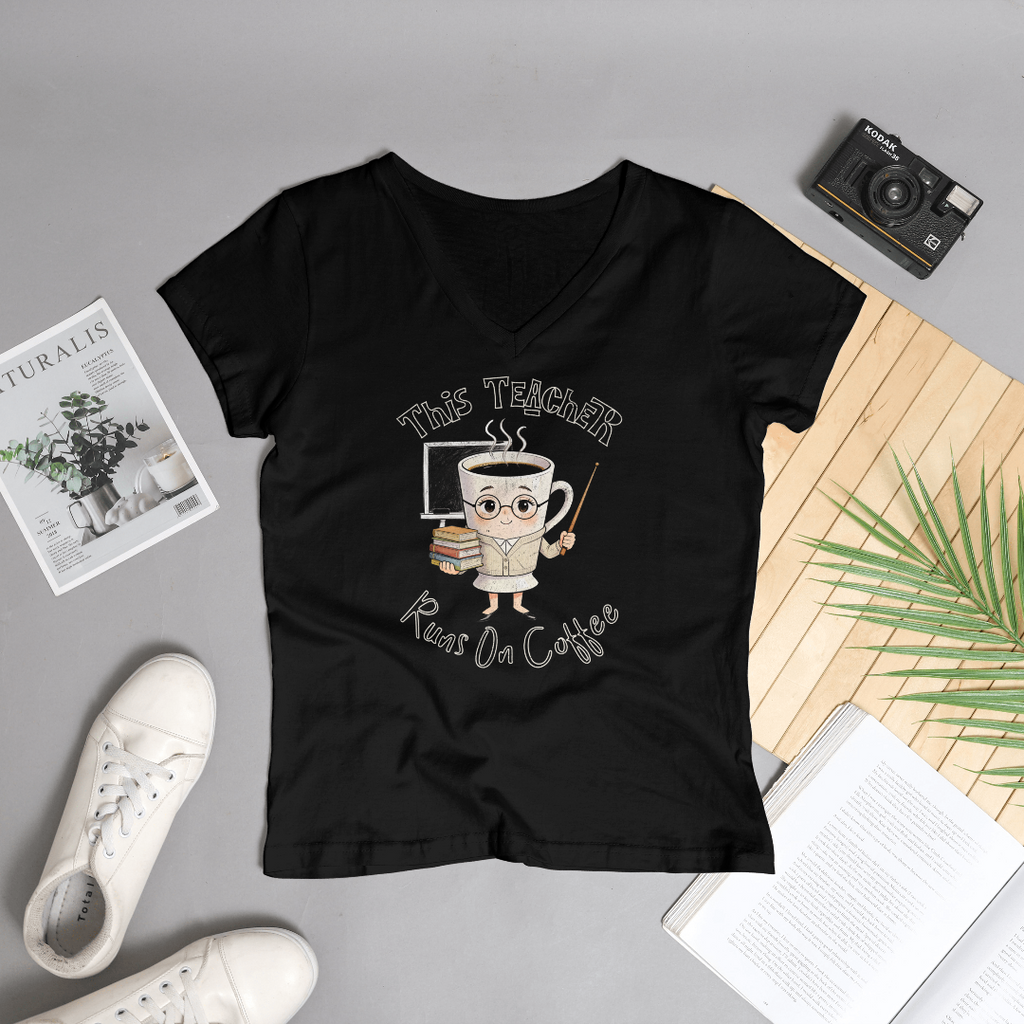 This Teacher Runs on Coffee – Funny Teacher Coffee T-Shirt