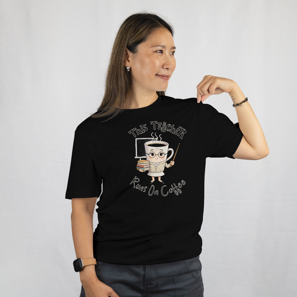 This Teacher Runs on Coffee – Funny Teacher Coffee T-Shirt
