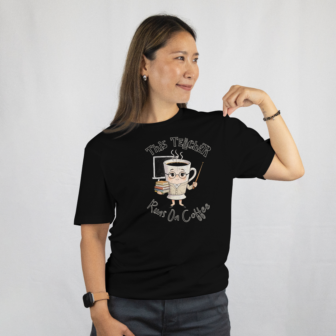 This Teacher Runs on Coffee – Funny Teacher Coffee T-Shirt
