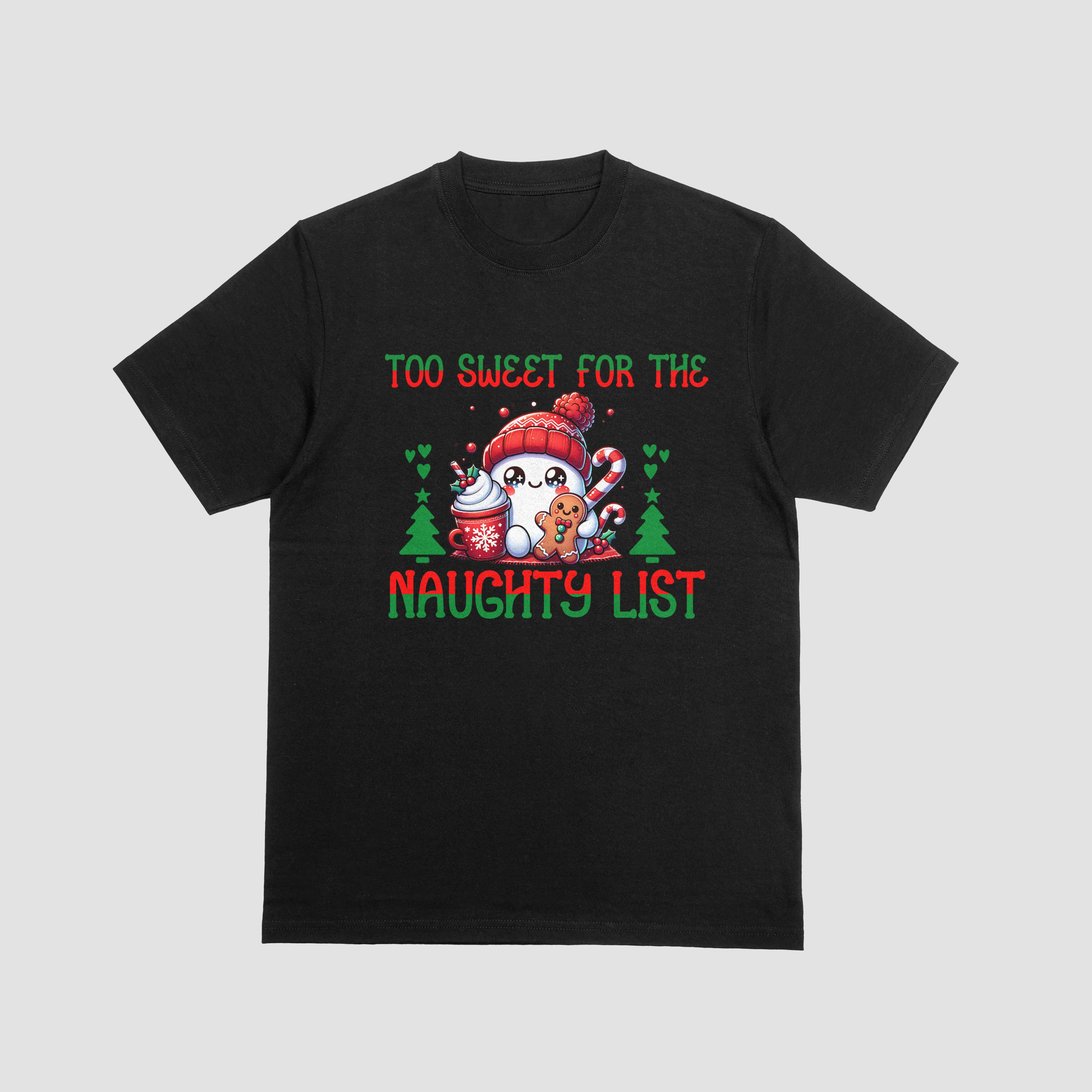 Too Sweet for the Naughty List T-Shirt – Cute Christmas Marshmallow & Gingerbread Holiday Tee